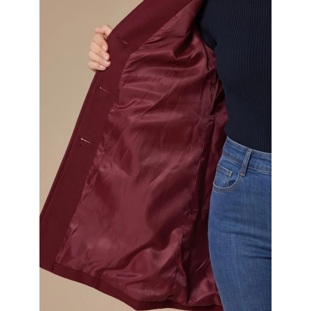 Amea | Damen Trench Coat lang geschnitten mit Kragen und Knöpfen