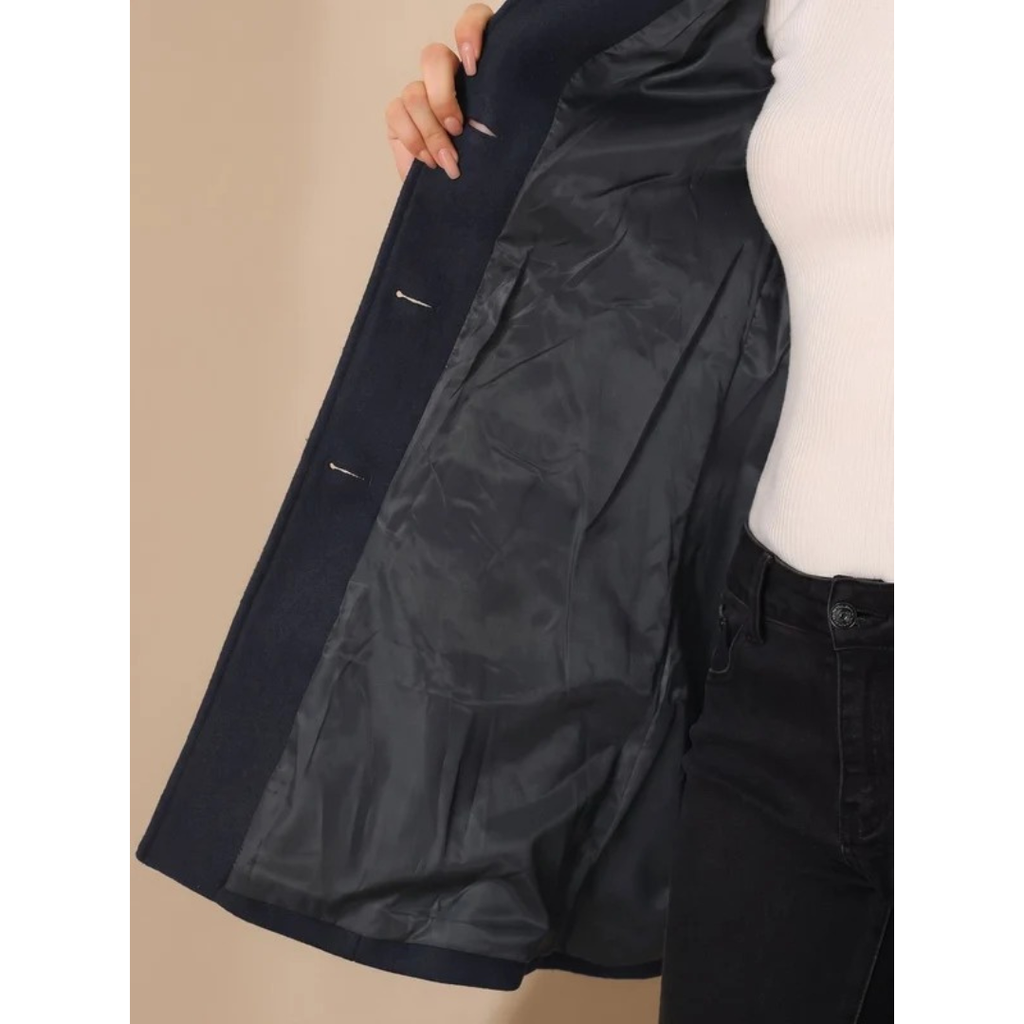 Amea | Damen Trench Coat lang geschnitten mit Kragen und Knöpfen