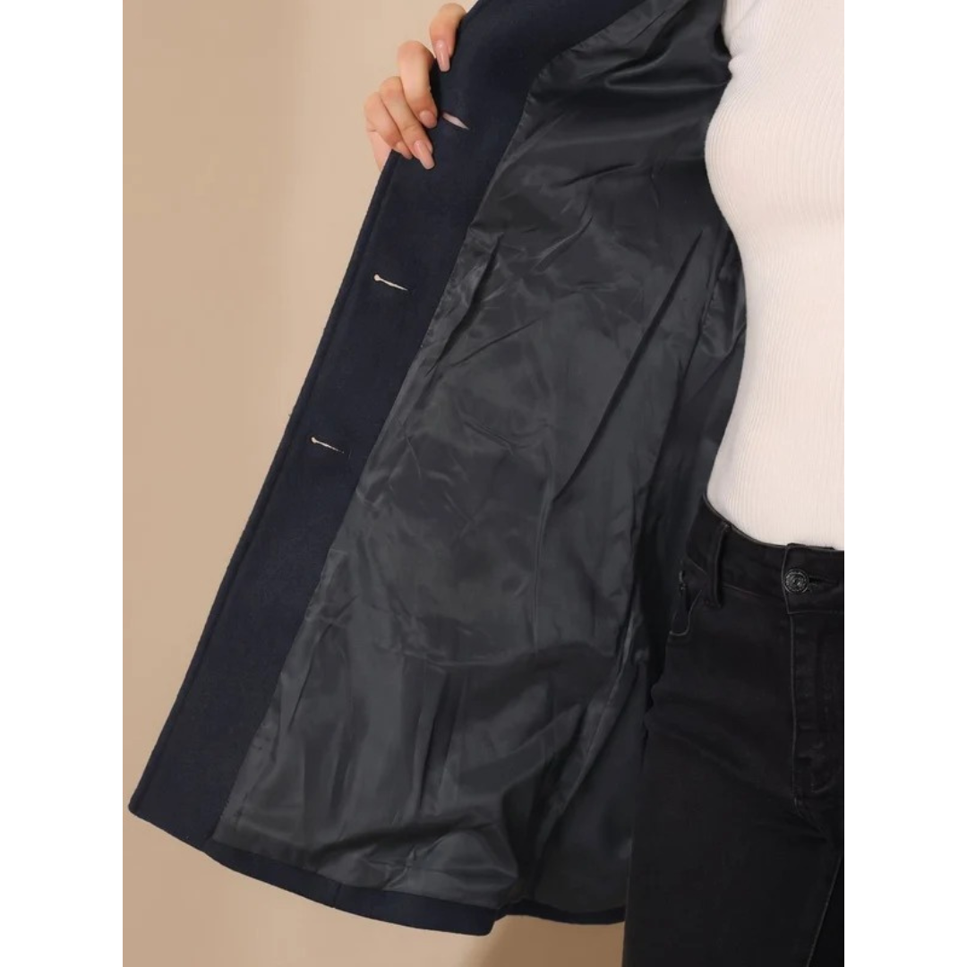 Amea | Damen Trench Coat lang geschnitten mit Kragen und Knöpfen