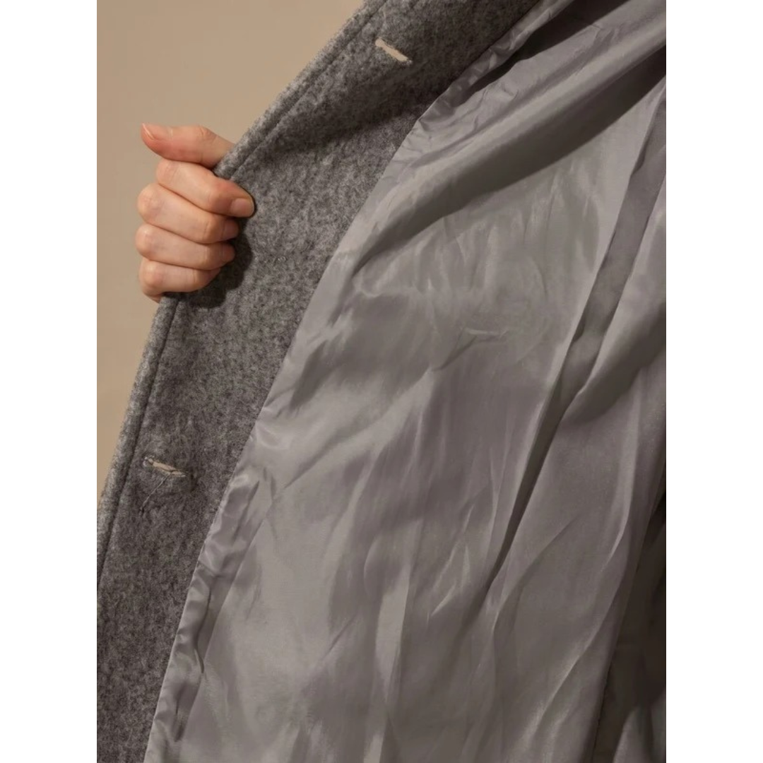Amea | Damen Trench Coat lang geschnitten mit Kragen und Knöpfen