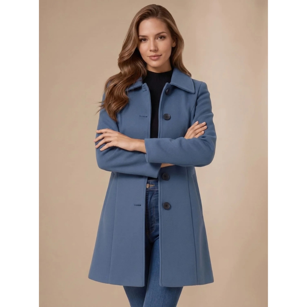 Amea | Damen Trench Coat lang geschnitten mit Kragen und Knöpfen