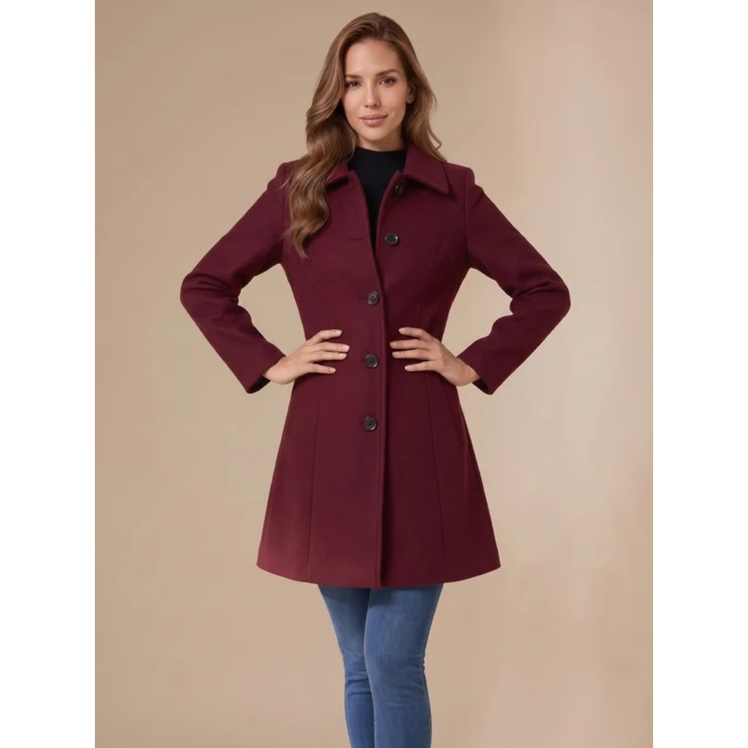 Amea | Damen Trench Coat lang geschnitten mit Kragen und Knöpfen