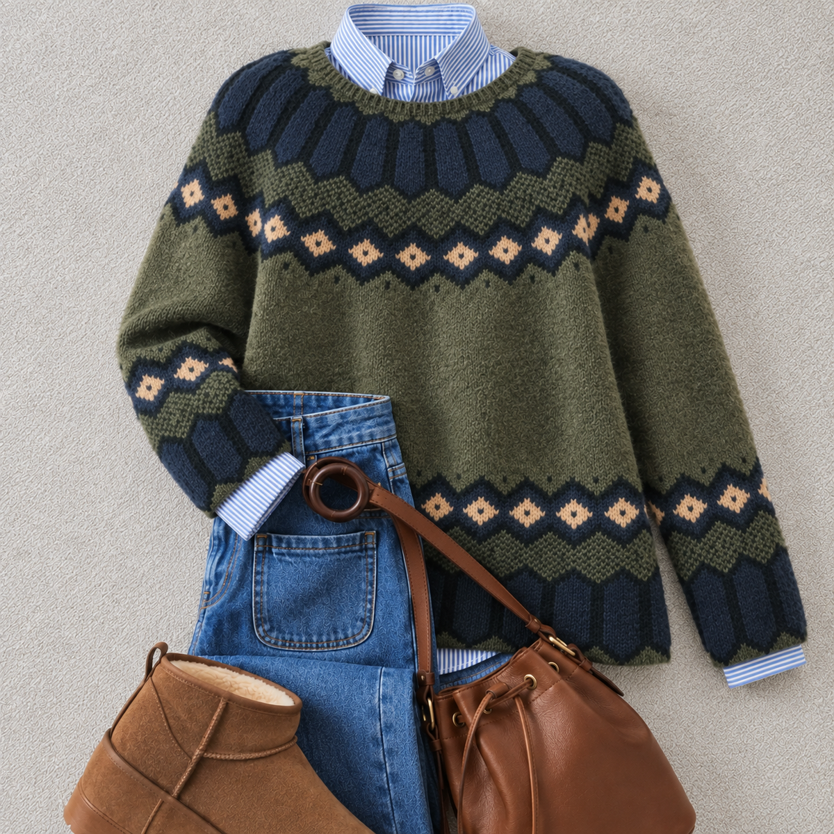 Amelie | Damen Grüner Gemütlicher Strickpullover