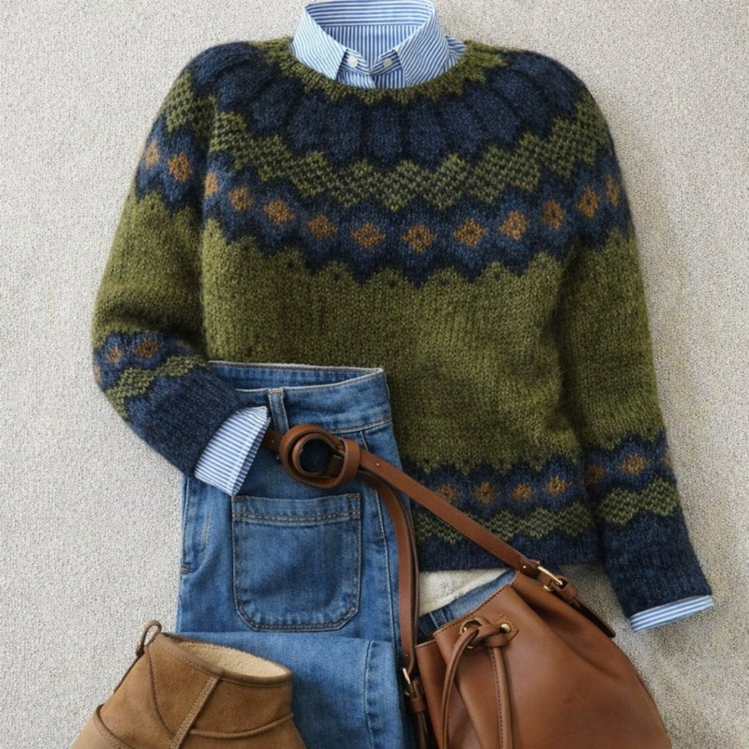 Amelie | Damen Grüner Gemütlicher Strickpullover