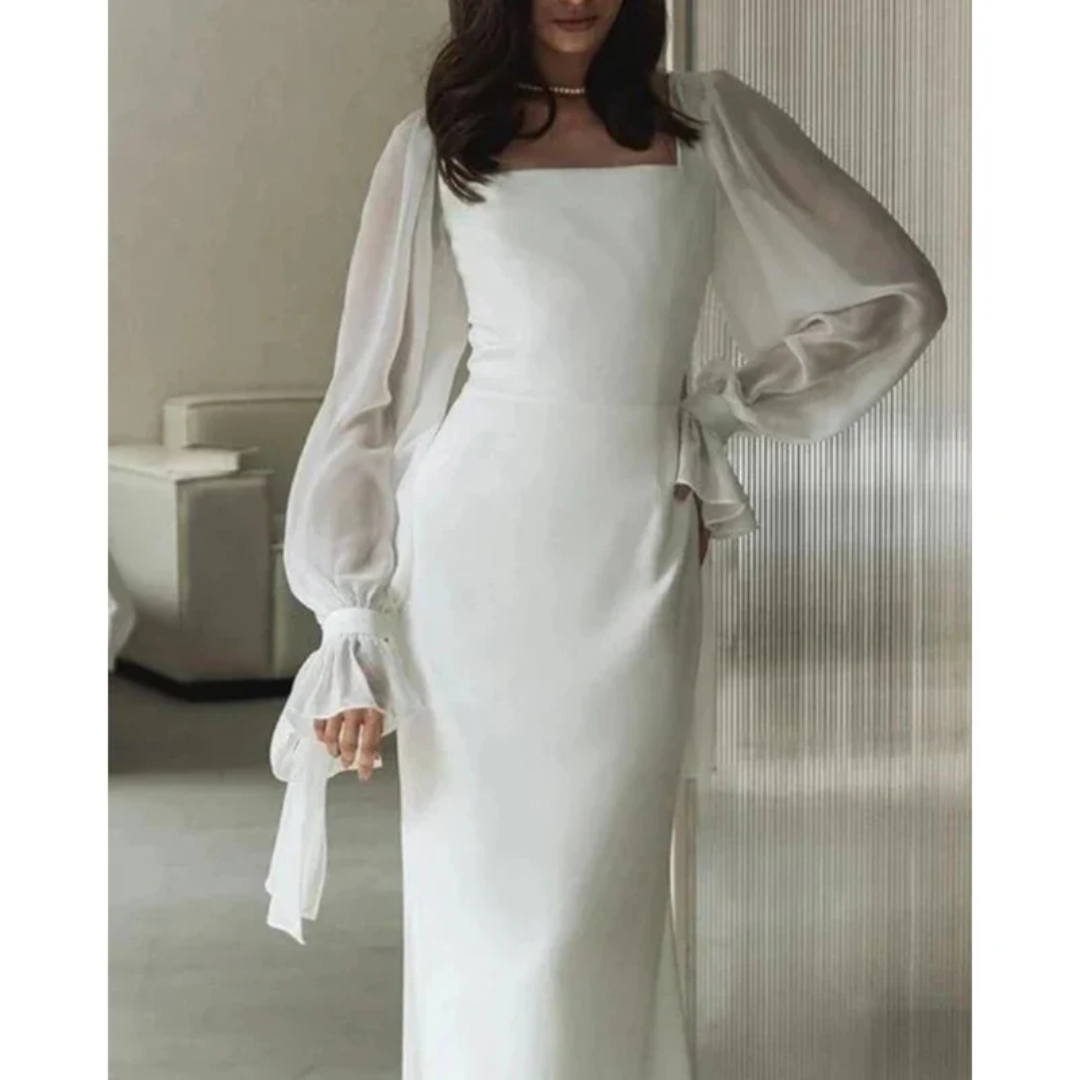 Amelie | Damen Hochzeitskleid Maxi Mit Langen Ärmeln