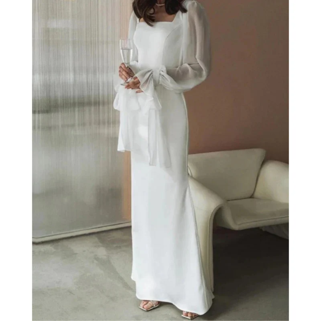 Amelie | Damen Hochzeitskleid Maxi Mit Langen Ärmeln