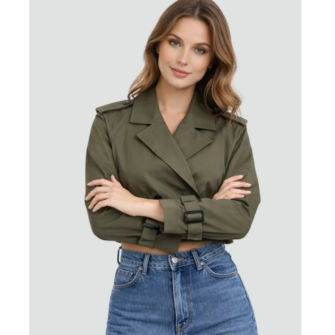 Amelie | Damen Kurzer und Elegant Trench Coat mit Gürtel