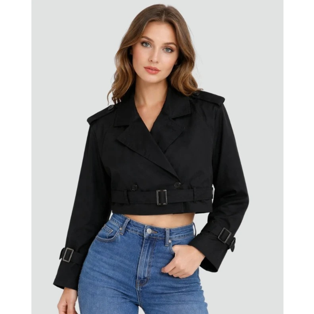 Amelie | Damen Kurzer und Elegant Trench Coat mit Gürtel