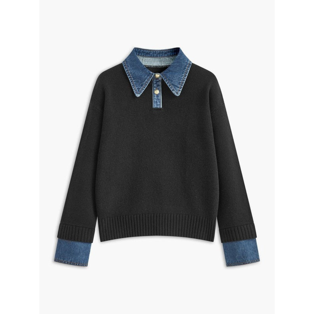 Amelie | Damen Langarm Strick Pullover mit Hemdkragen