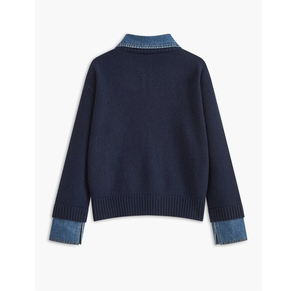 Amelie | Damen Langarm Strick Pullover mit Hemdkragen