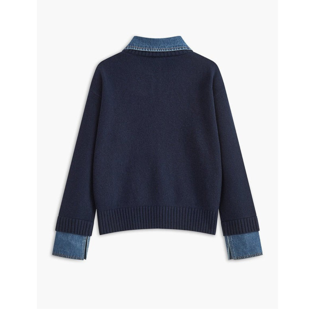 Amelie | Damen Langarm Strick Pullover mit Hemdkragen