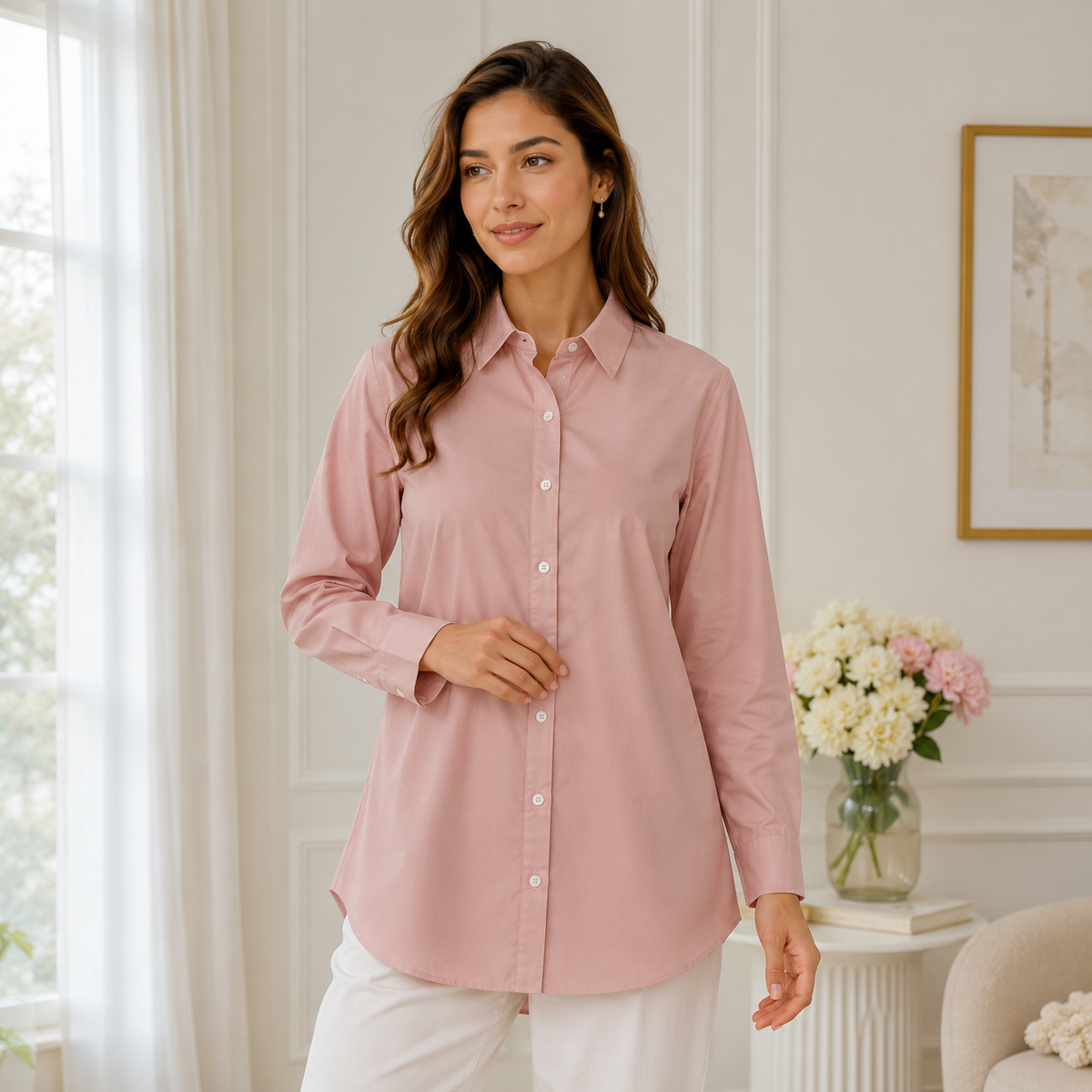 Angela | Damen Langarm Hemd bluse Mit Kragen