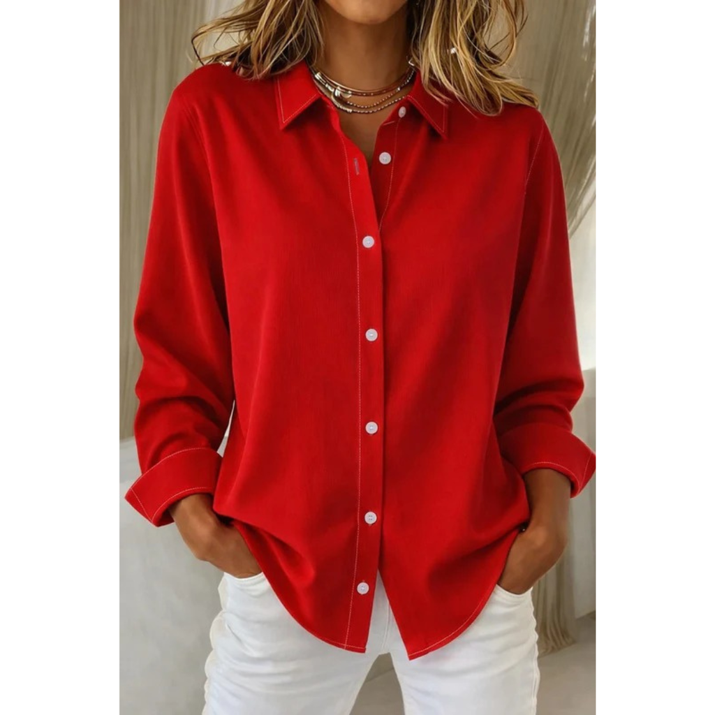 Angela | Damen Langarm Hemd bluse Mit Kragen