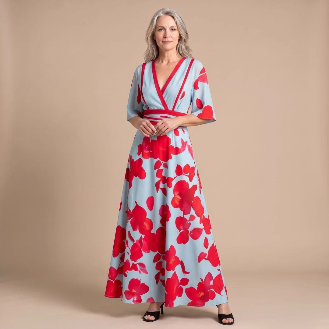 Angelika | Damen Abendkleid mit V-Ausschnitt und Langarm