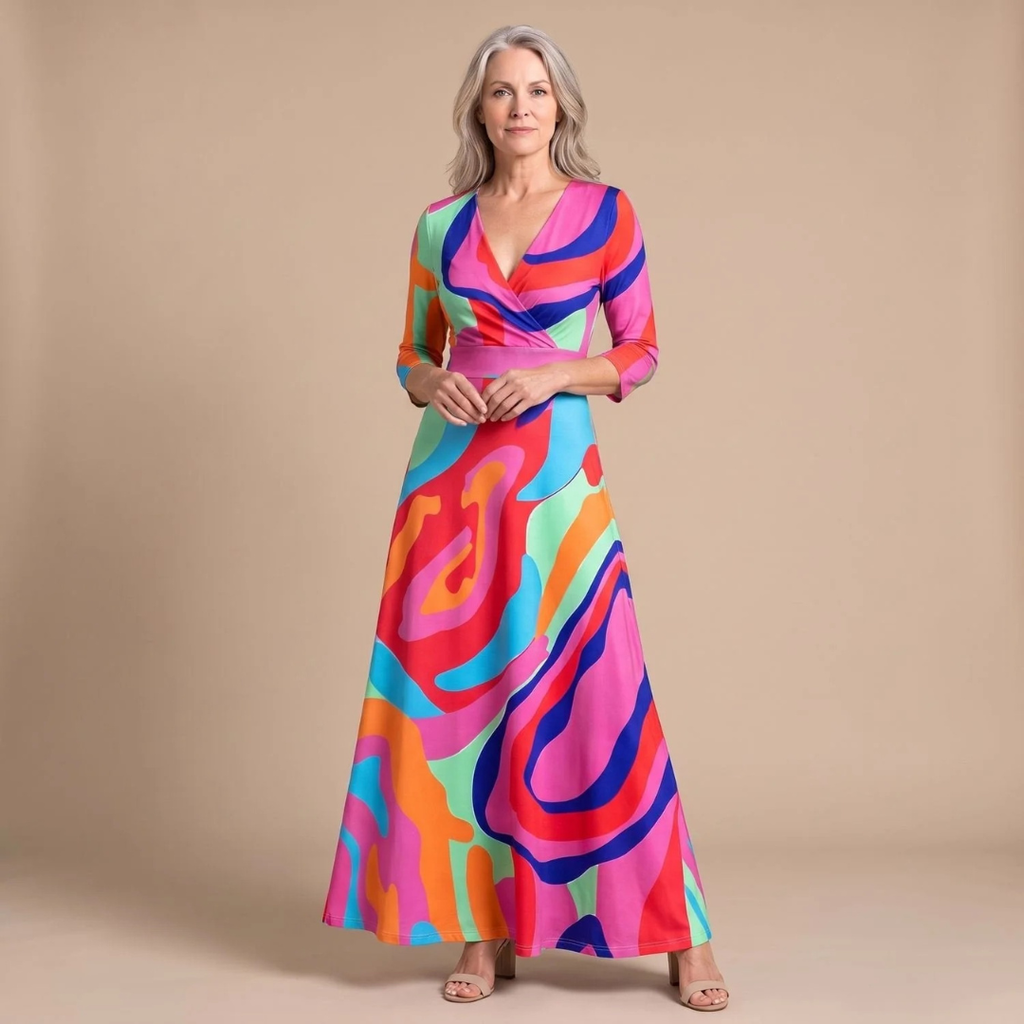 Angelika | Damen Abendkleid mit V-Ausschnitt und Langarm