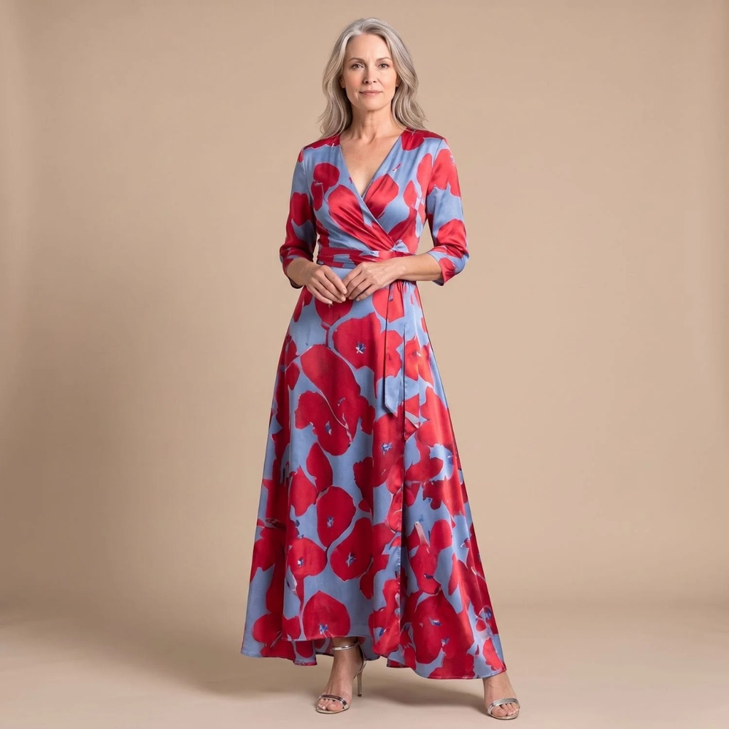 Angelika | Damen Abendkleid mit V-Ausschnitt und Langarm