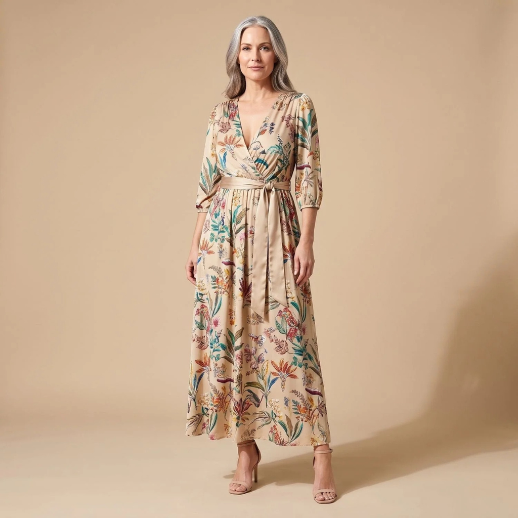 Angelika | Damen Abendkleid mit V-Ausschnitt und Langarm