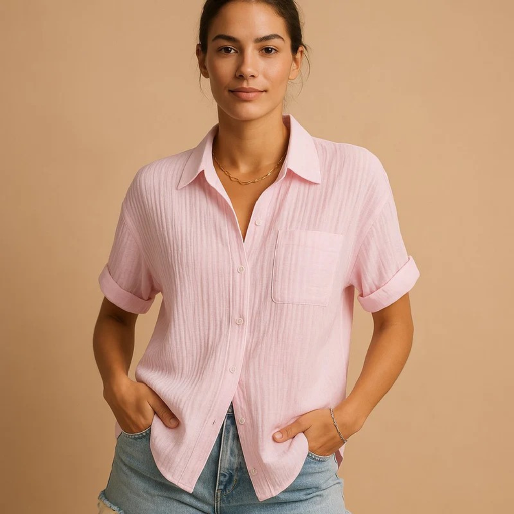 Anja | Damen Stilvolle Hemdbluse Kurzarm
