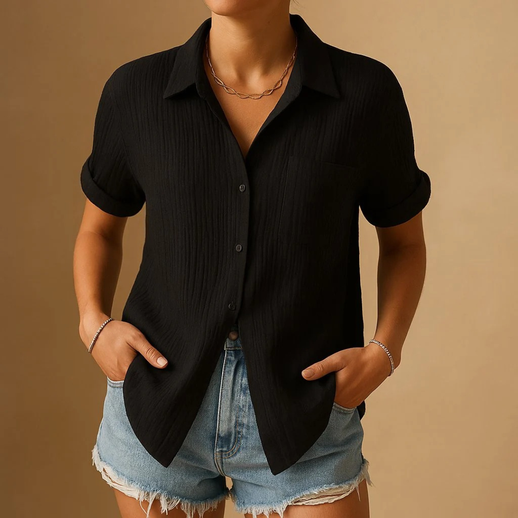 Anja | Damen Stilvolle Hemdbluse Kurzarm