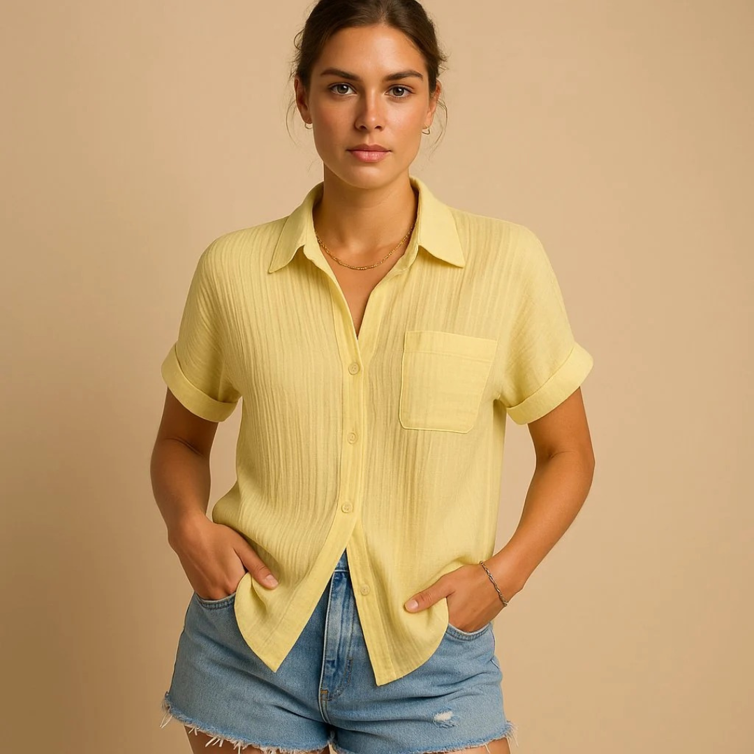 Anja | Damen Stilvolle Hemdbluse Kurzarm