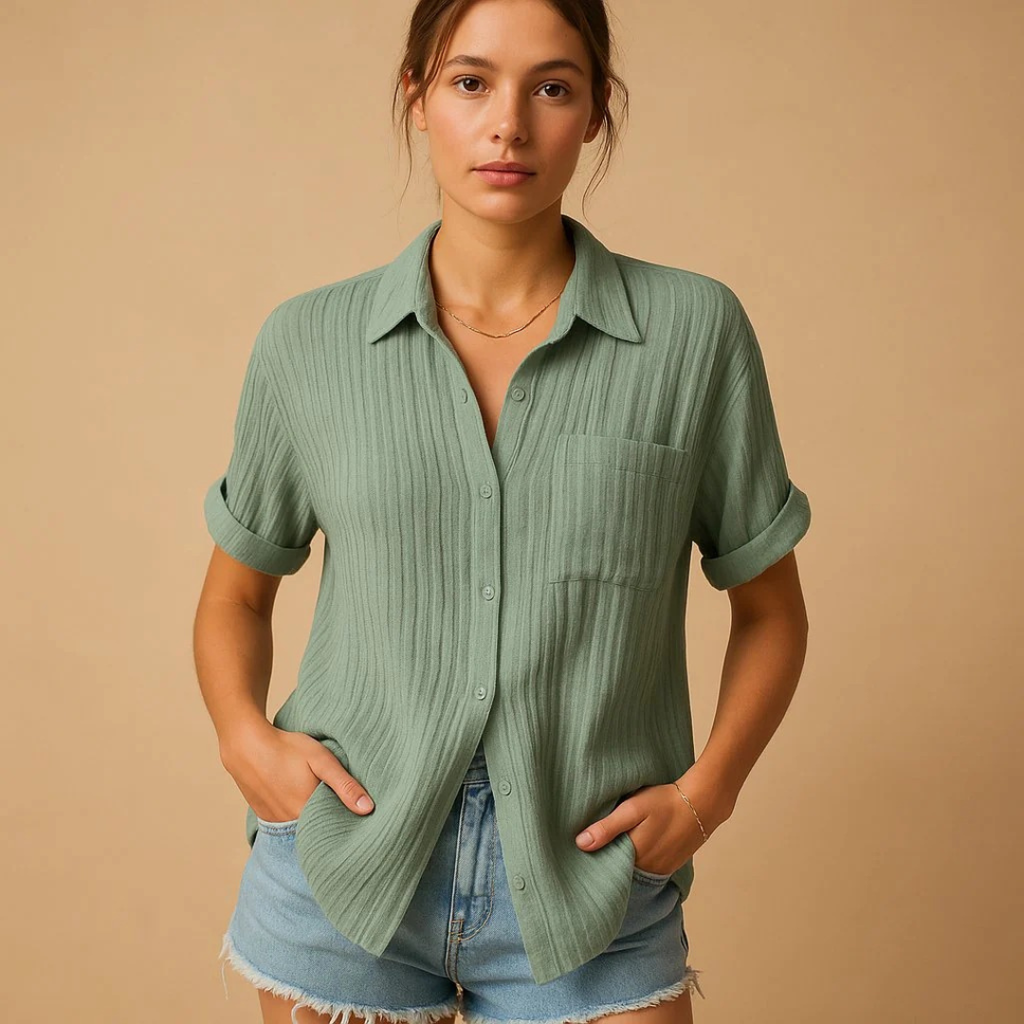 Anja | Damen Stilvolle Hemdbluse Kurzarm