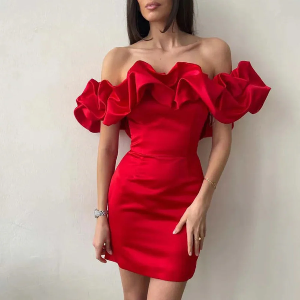 Annegret | Damen Kleid Mini Für Hochzeitsgast Mit Rüschen Detail