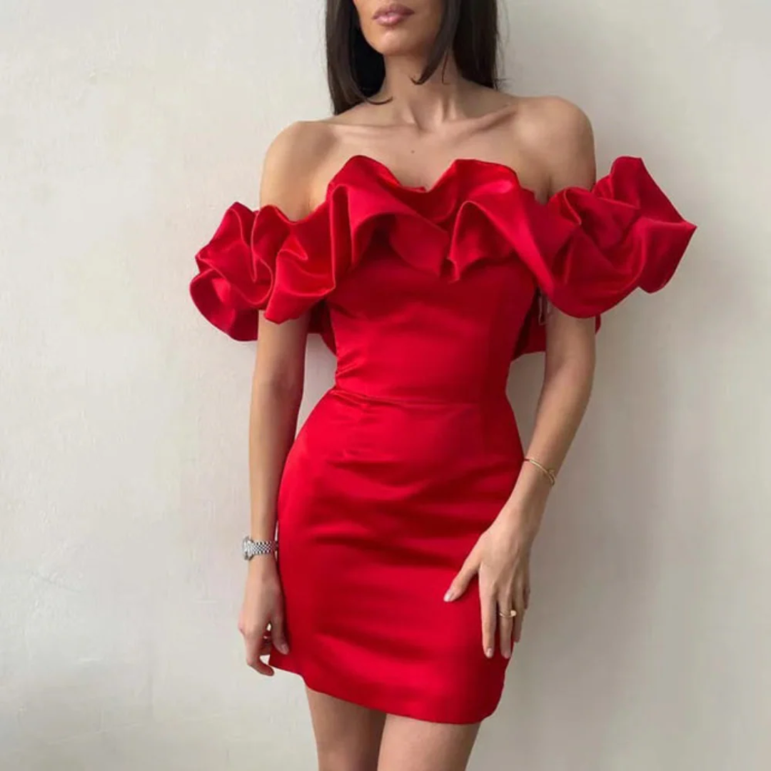Annegret | Damen Kleid Mini Für Hochzeitsgast Mit Rüschen Detail