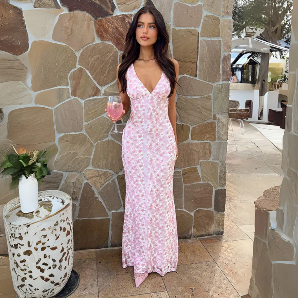 Annelie | Damen Maxi Kleid Für Hochzeitsgast Mit Blumen Print