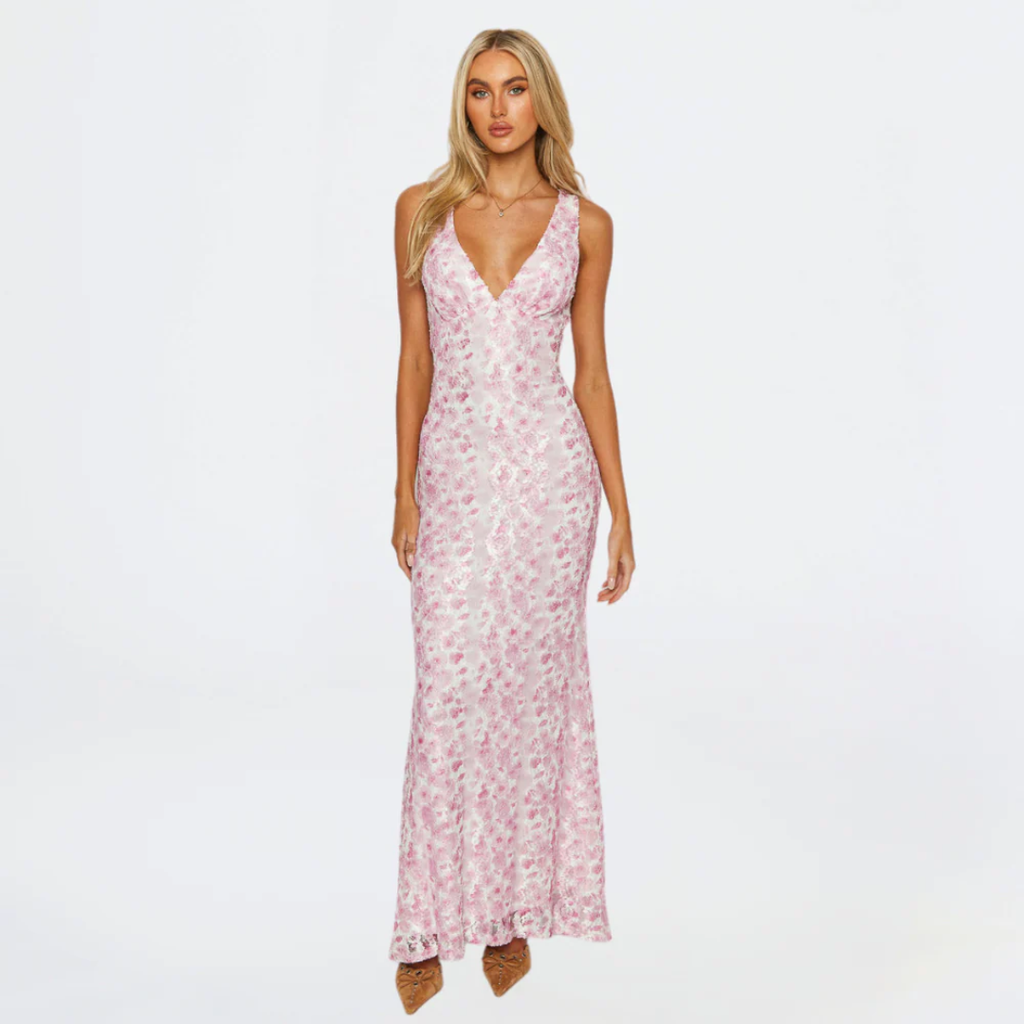 Annelie | Damen Maxi Kleid Für Hochzeitsgast Mit Blumen Print