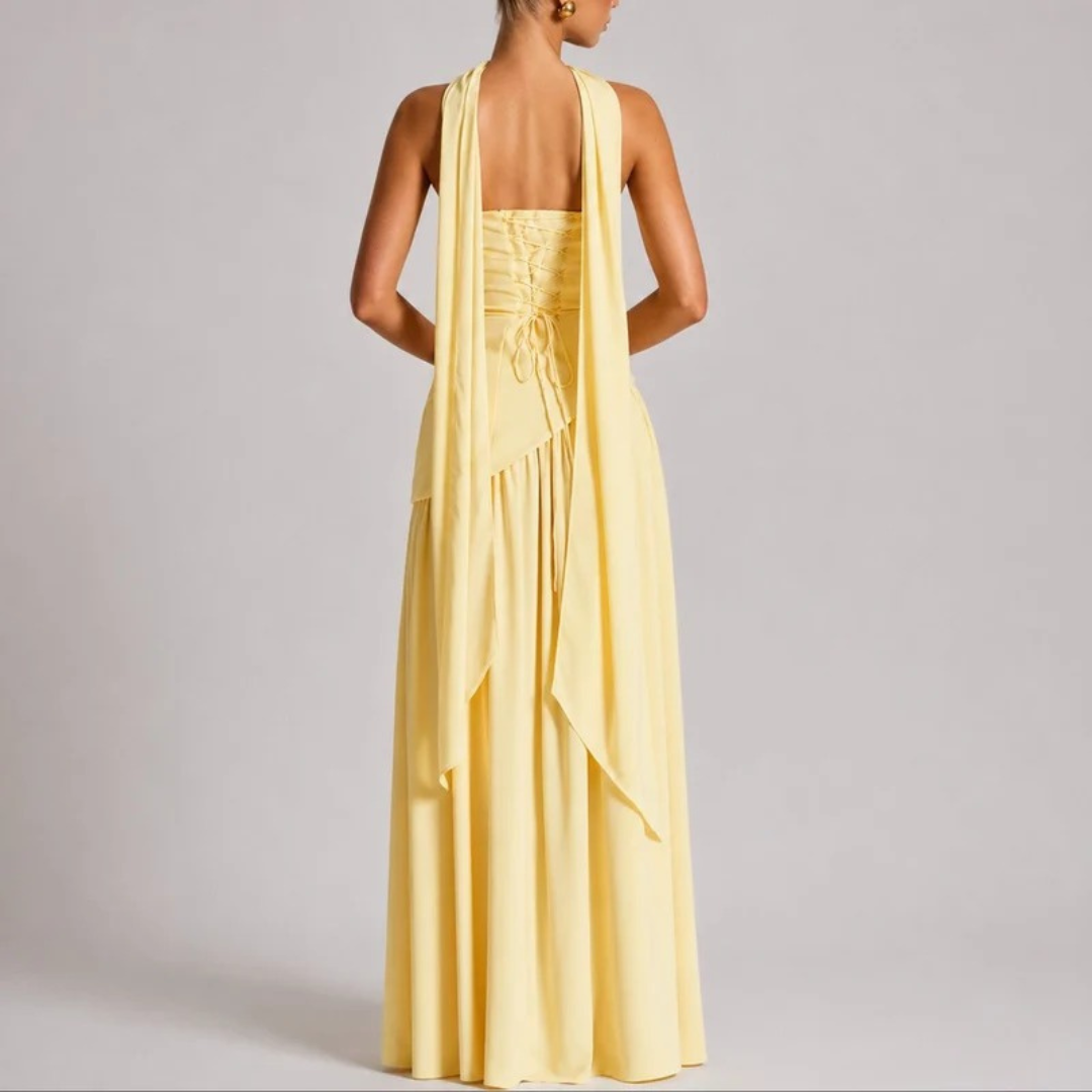 Anneliese | Damen Herbst Maxikleid Hochzeitsgast mit Schal
