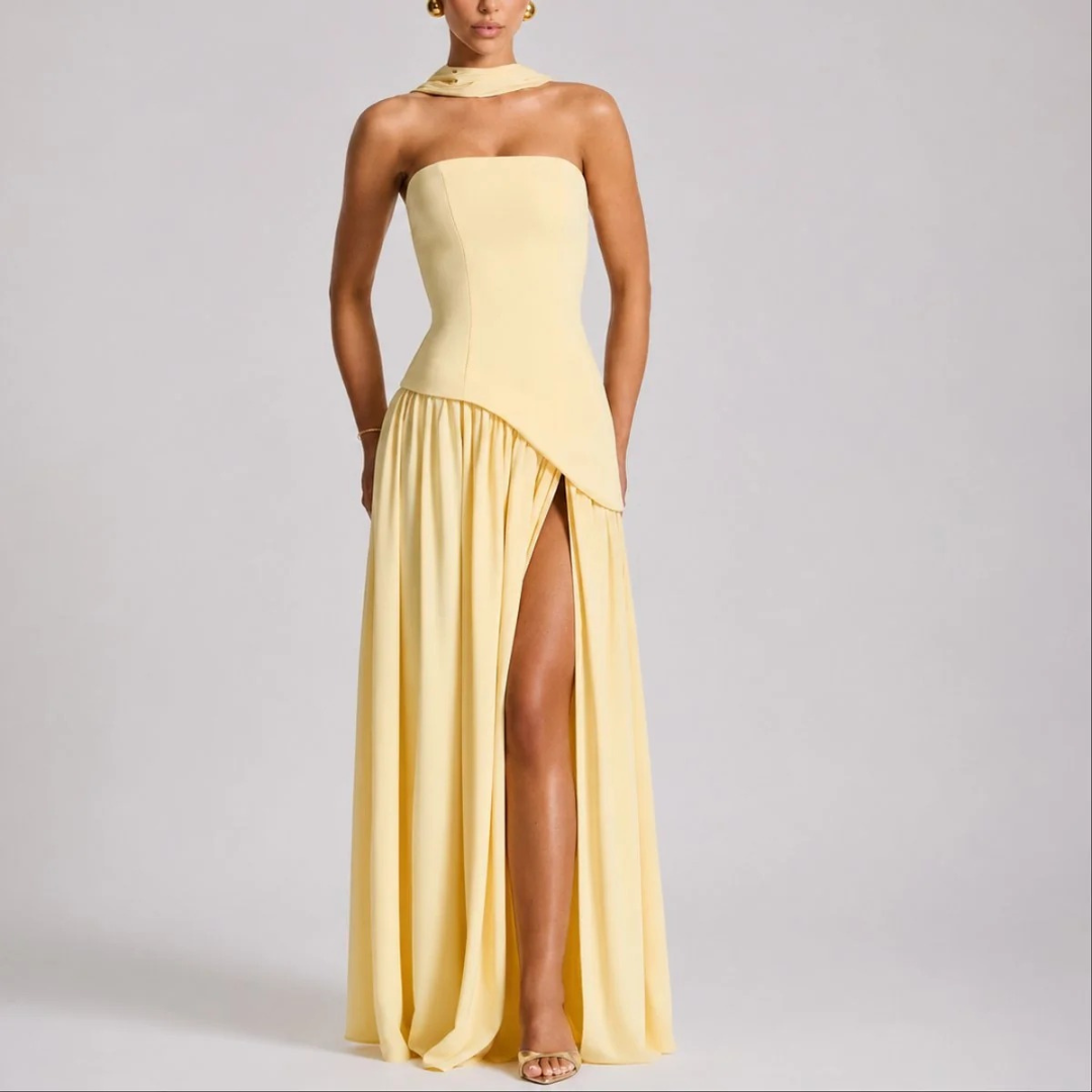 Anneliese | Damen Herbst Maxikleid Hochzeitsgast mit Schal