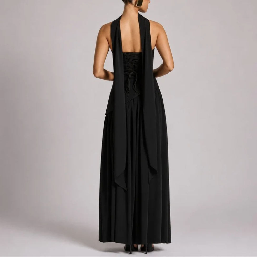 Anneliese | Damen Herbst Maxikleid Hochzeitsgast mit Schal