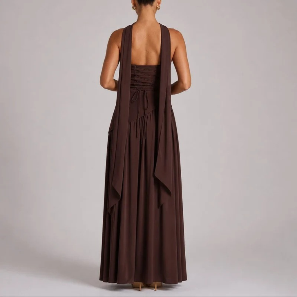 Anneliese | Damen Herbst Maxikleid Hochzeitsgast mit Schal
