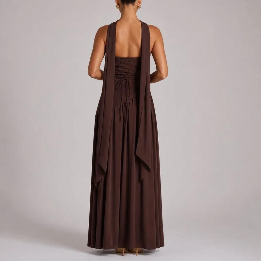 Anneliese | Damen Herbst Maxikleid Hochzeitsgast mit Schal