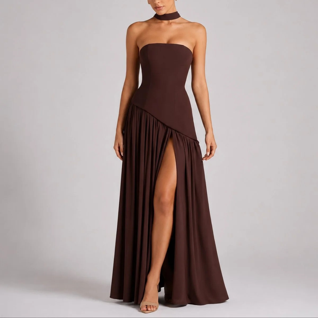 Anneliese | Damen Herbst Maxikleid Hochzeitsgast mit Schal