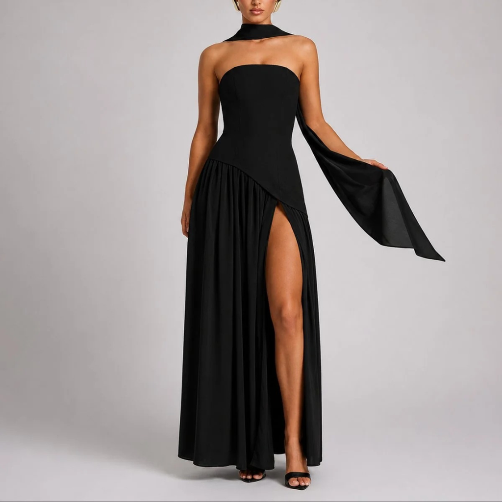 Anneliese | Damen Herbst Maxikleid Hochzeitsgast mit Schal