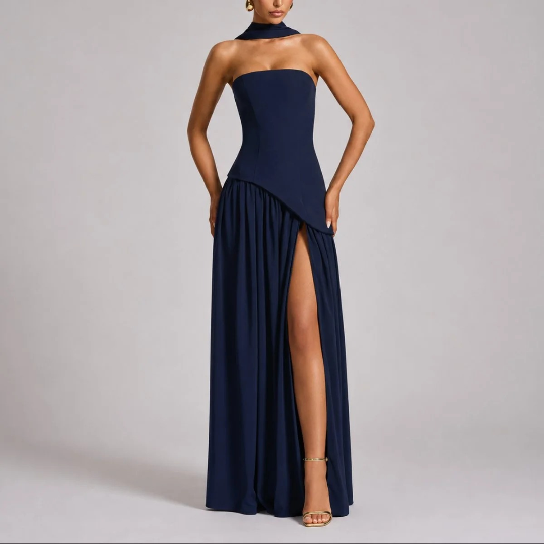 Anneliese | Damen Herbst Maxikleid Hochzeitsgast mit Schal