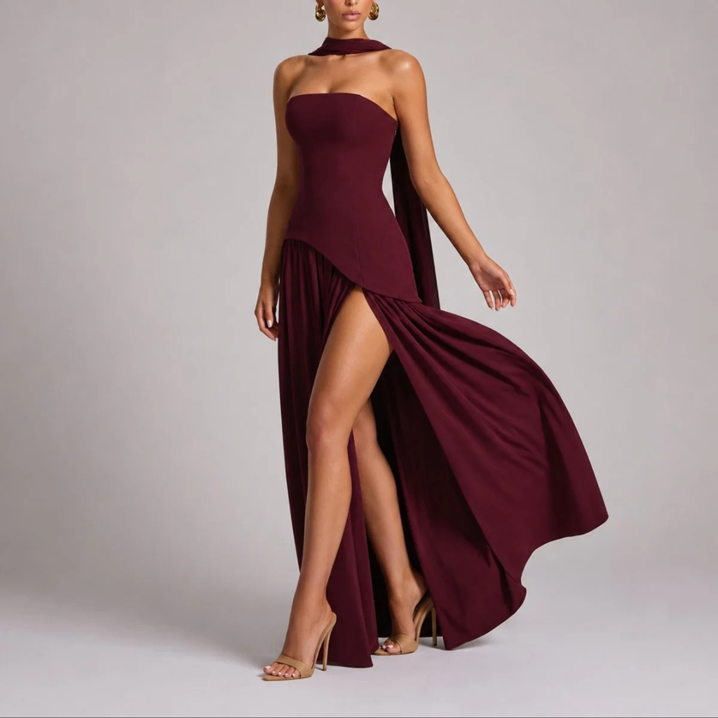 Anneliese | Damen Herbst Maxikleid Hochzeitsgast mit Schal