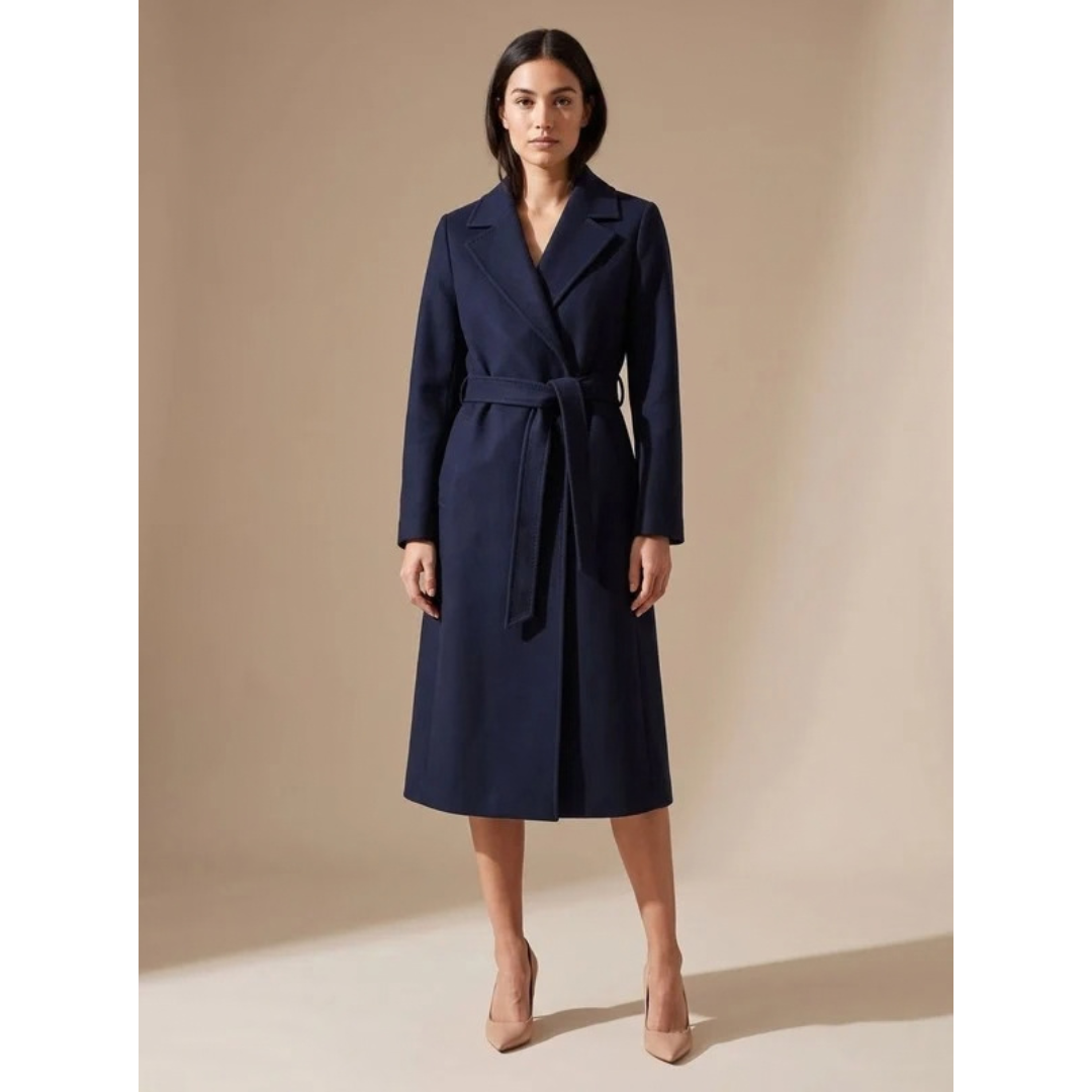 Annemarie | Damen Blauer Wollmantel mit Revers
