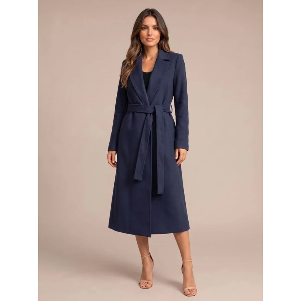 Annemarie | Damen Blauer Wollmantel mit Revers
