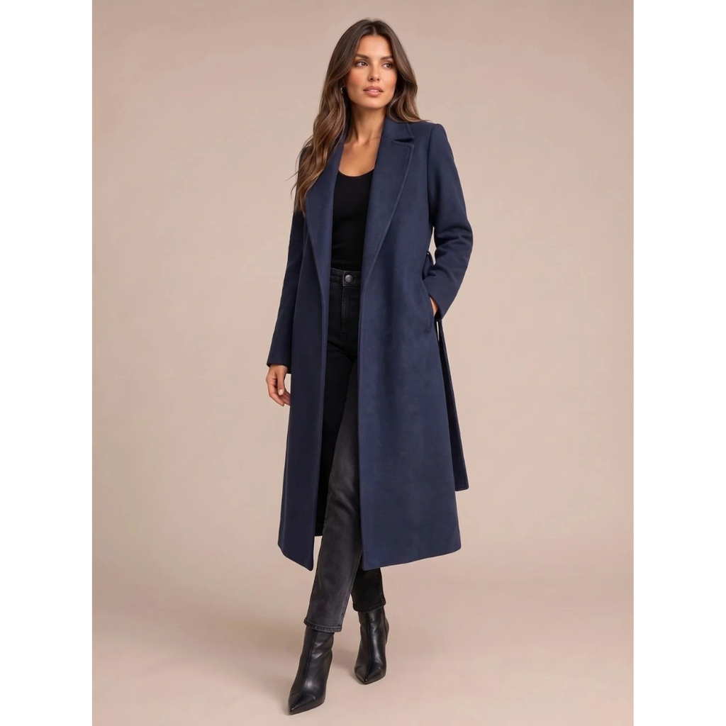 Annemarie | Damen Blauer Wollmantel mit Revers