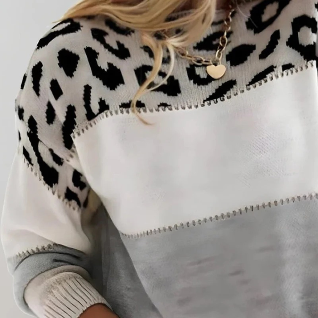 Annette | Damen Pullover mit Leo Muster und Kontrast