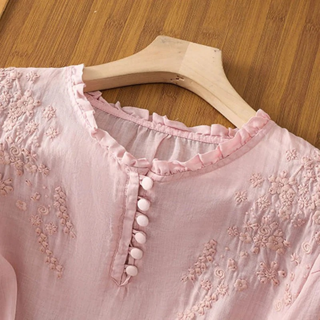 Annika | Damen Boho Bluse Mit Blumen stickerei