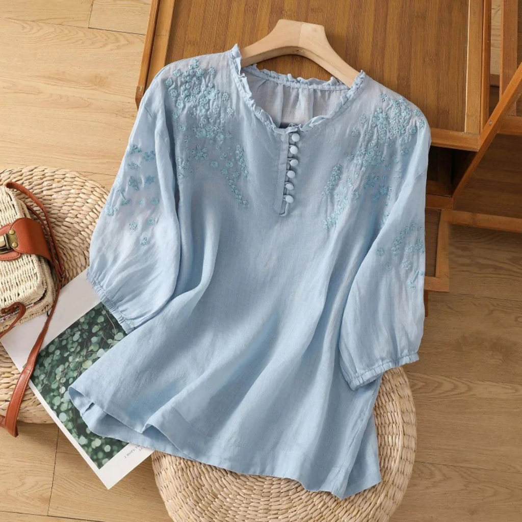 Annika | Damen Boho Bluse Mit Blumen stickerei