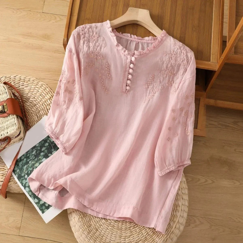 Annika | Damen Boho Bluse Mit Blumen stickerei