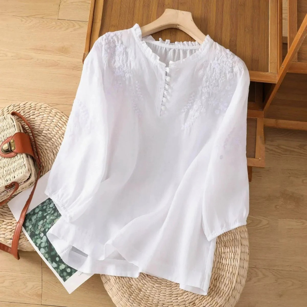 Annika | Damen Boho Bluse Mit Blumen stickerei