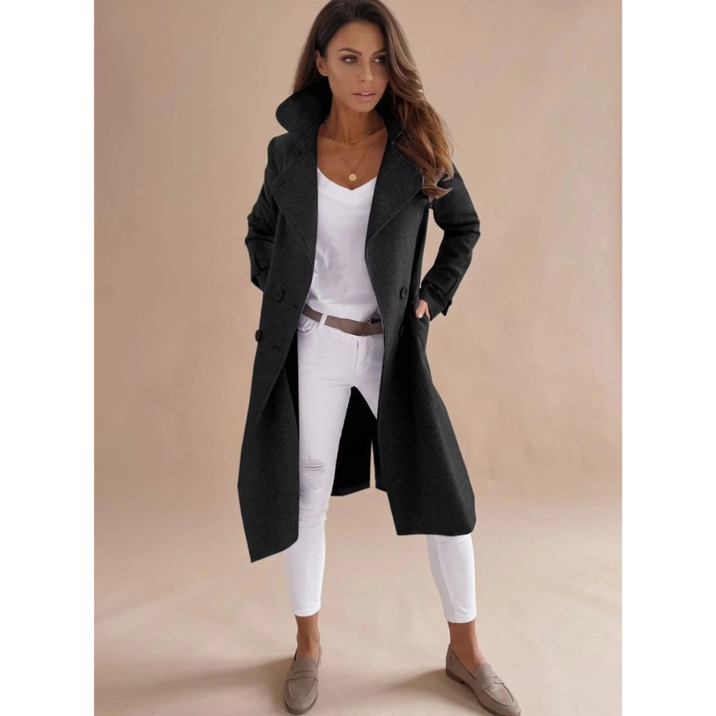 Anouk | Damen Winterjacke mit Kragen, Knöpfen und langem Schnitt