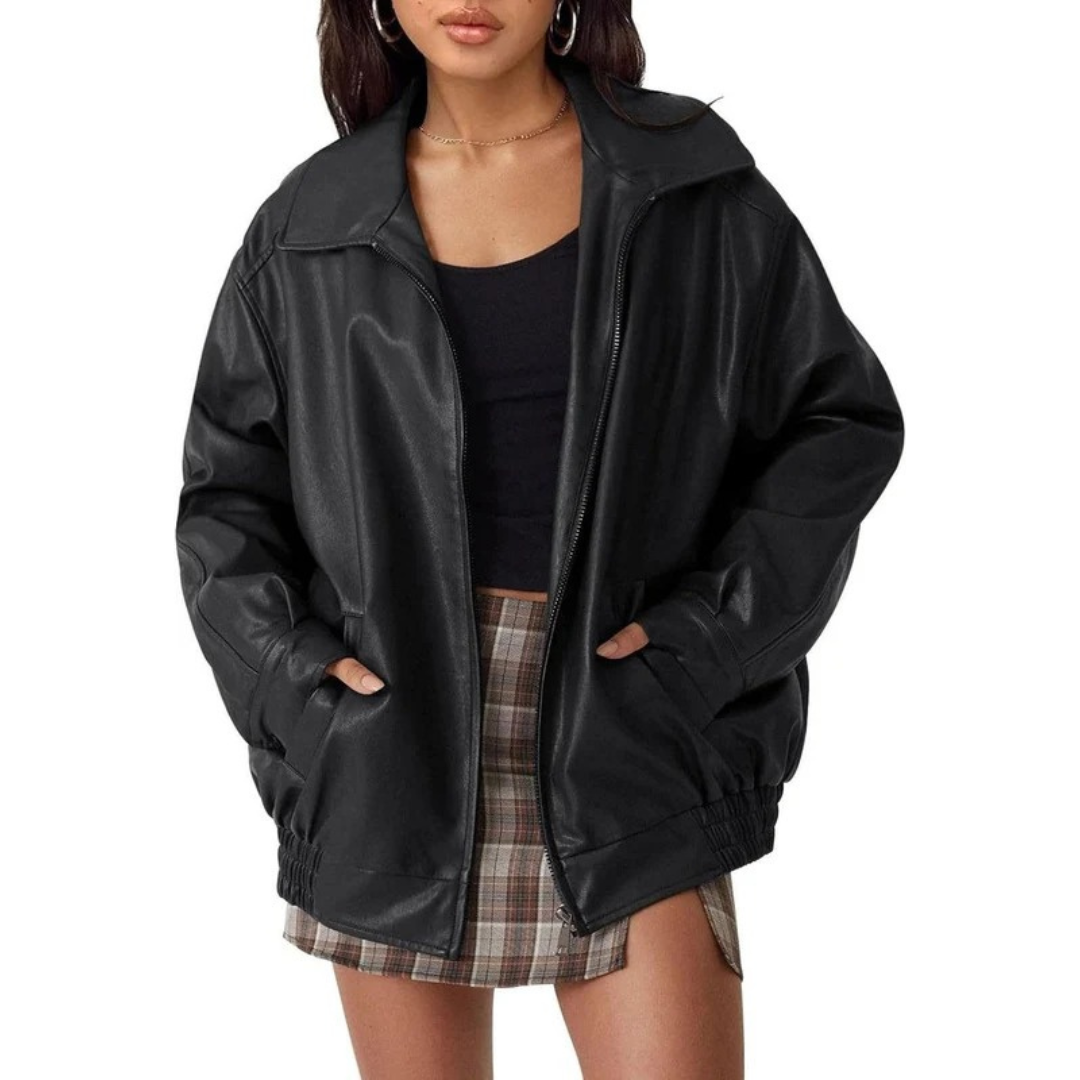 Saskia | Damen Oversized Kunstleder Bomberjacke