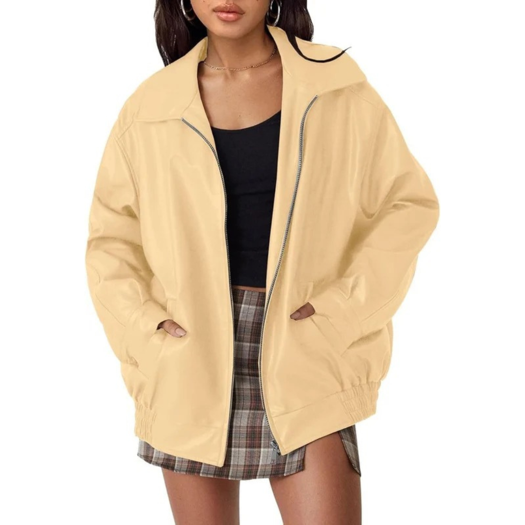 Saskia | Damen Oversized Kunstleder Bomberjacke