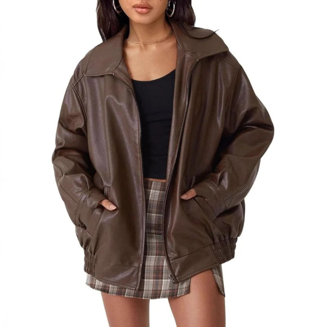 Saskia | Damen Oversized Kunstleder Bomberjacke